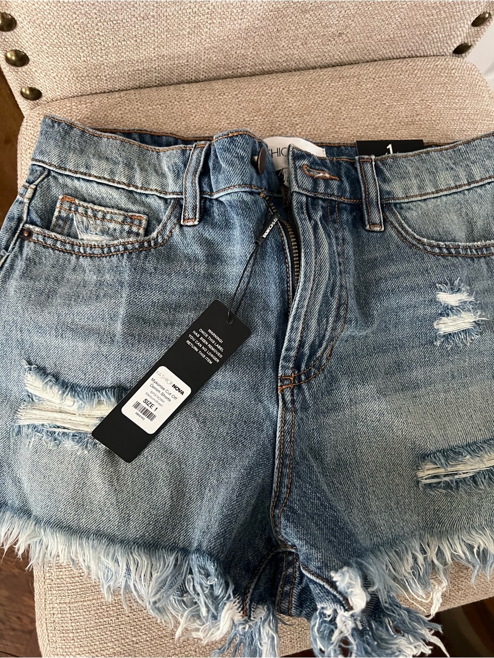 Fashion Nova Light Blue Denim Jeans with Brown Stitching